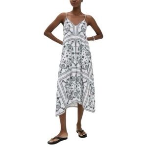 Madewell Embroidered Deep V-Neck Midi Dress navy and White XL